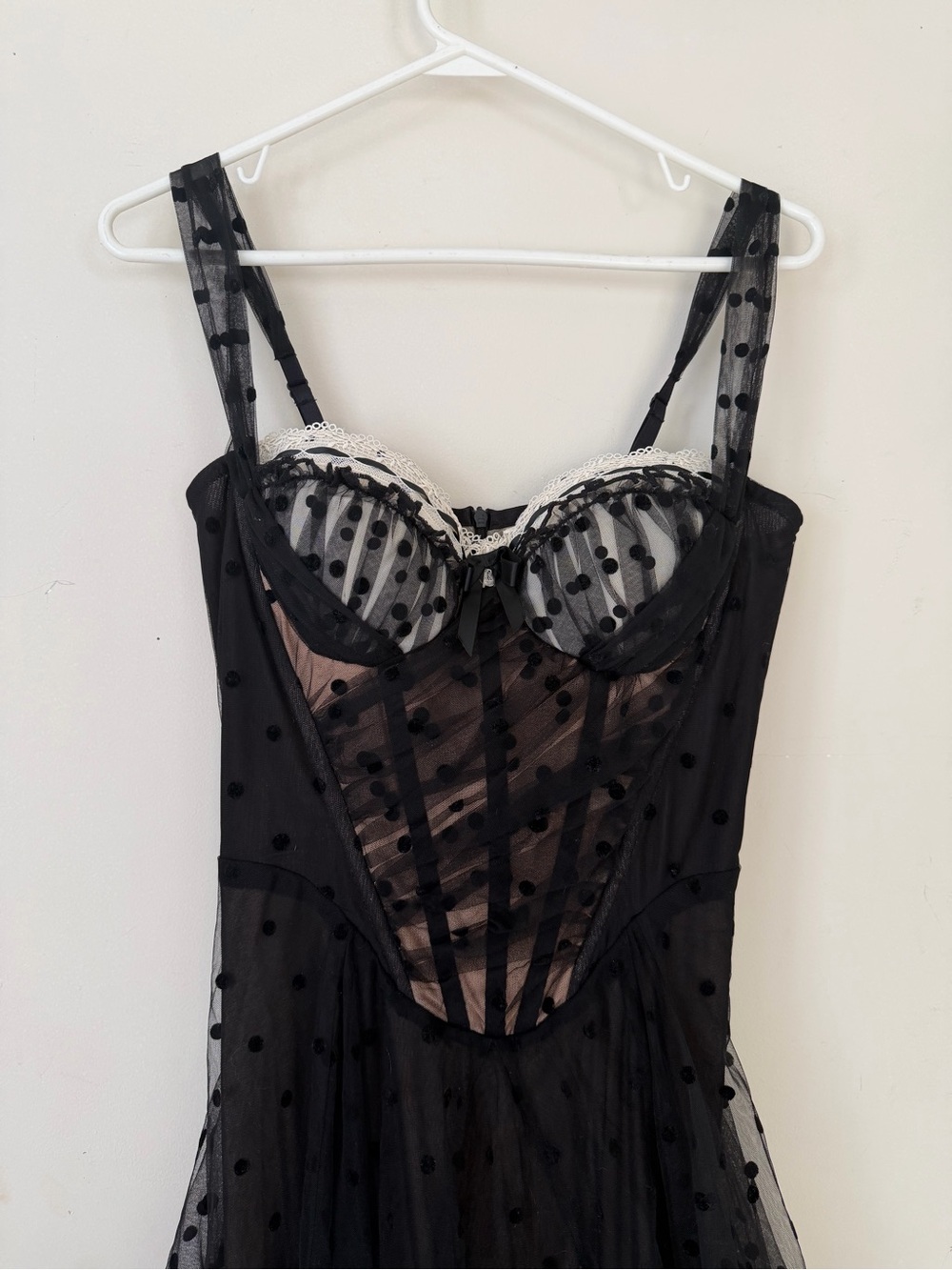 Sheer Black Polka Dot Mesh Bustier dress - Picture 2 of 6